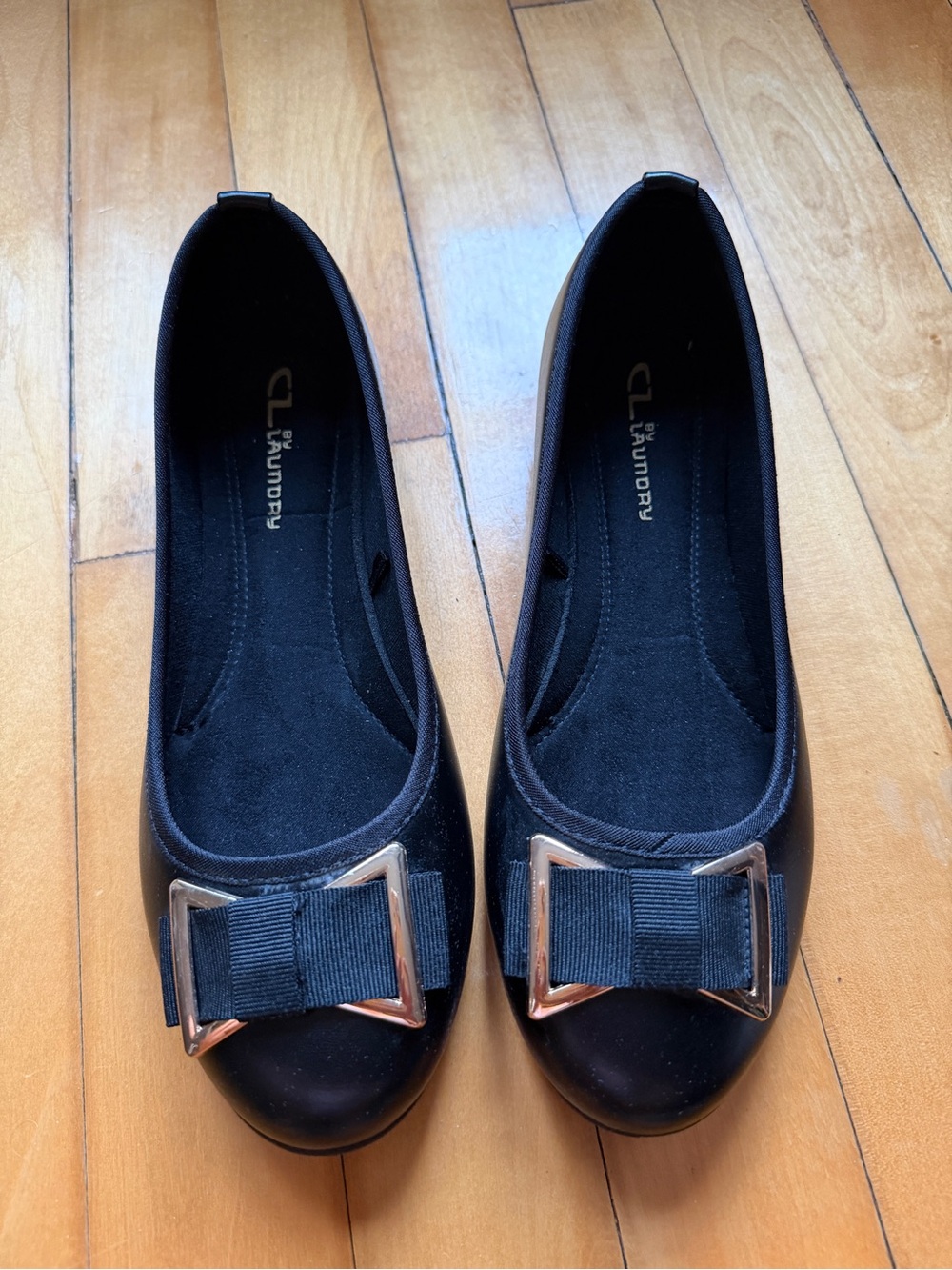 CL by Laundry Black Bow-Accent Ballet Flats
